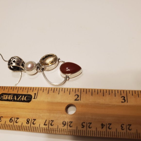 CARNELIAN, CITRINE AND PEARL STERLING SILVER PENDANT - Picture 7 of 8